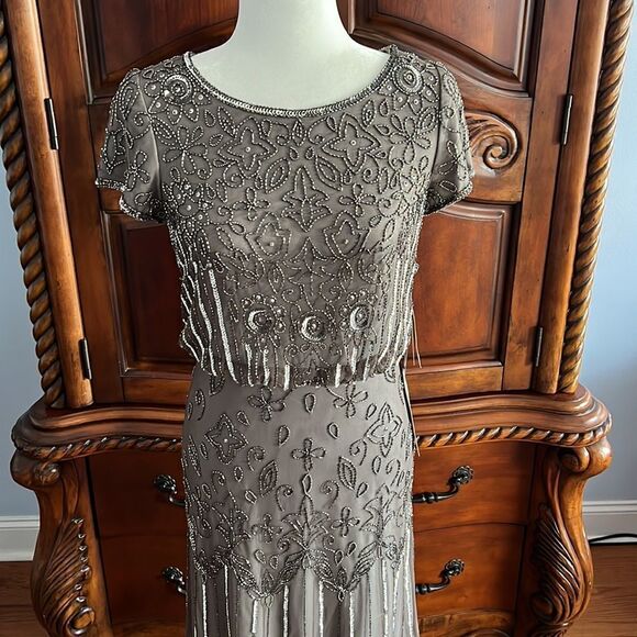 Adrianna Papell short sleeve blouson beaded gown in Lead- size 2 NWT - Picture 3 of 13
